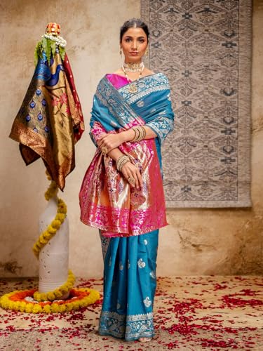 Image of SIRIL Women's Paithani jacquard Silk Saree |Chandrakor Paithani jacquard Saree With Unstitched Blouse Piece