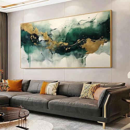 Toile marbre vert et or pour décoration de salon moderne et chic 70x140 cm
