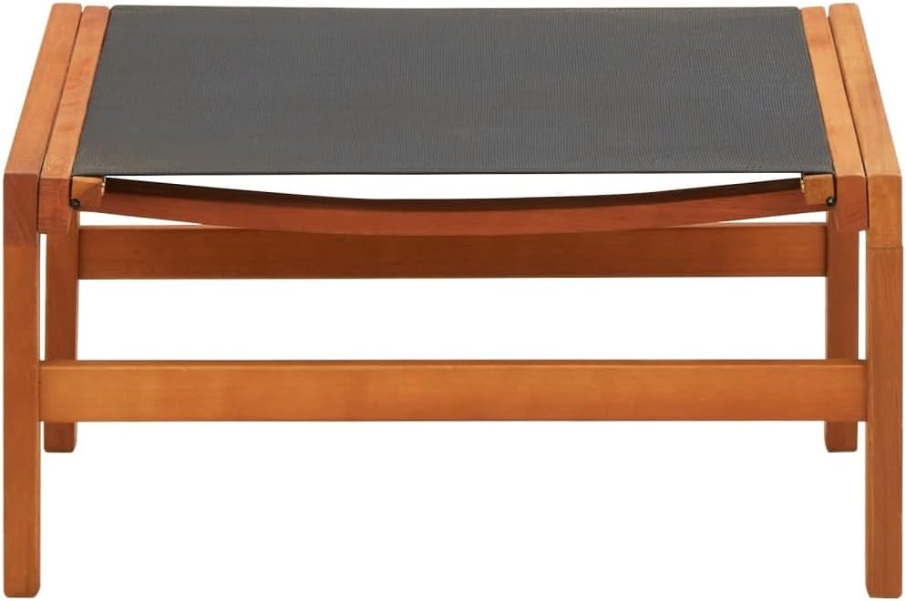 Outdoor Patio Sling Chair, Black Solid Eucalyptus Wood, Regular Size Lounge with Footrest, Foldable for Garden Balcony Terrace, 1-Person Capacity