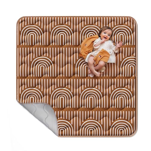 Image of Mallify Soft Thicker Baby Mat for Floor 50"x50", Non-Slip Baby Play Mat, Easy to Clean 50x50 Playpen Mat, Portable Playmat, Crawling Mat for Infants, Babies, Toddlers, Activity Mat, Rainbow, Brown