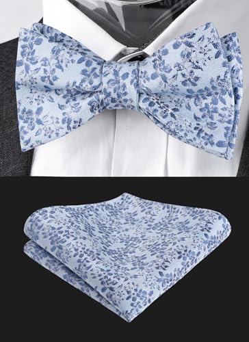Image of Alizeal Mens 2pcs Floral Pattern Bow Tie Set | Self-tied Pocket Square Colorful Perfect for Weddings Proms Business