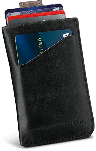 Genuine Top Grain Leather Slim Card Sleeve Wallet With Pull Tab, RFID Protected, Black, Men's Minimalist Front Pocket Card Holder