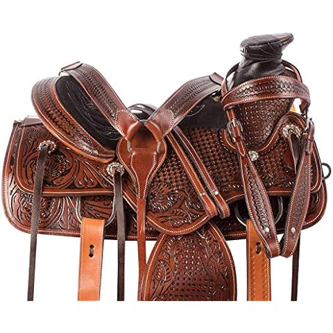 Manaal Enterprises Size 14” 15” 16” 17” 18", Wade Tree A Fork Premium Western Leather Roping Ranch Work Horse Saddle Tack, Headstall, Breastplate & Reins (14, Wade_Antique) Cover