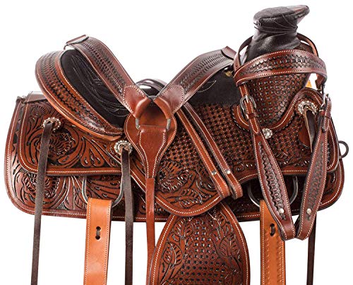 Me Enterprises Size 14” 15” 16” 17” 18", Wade Tree A Fork Premium Western Leather Roping Ranch Work Horse Saddle Tack, Headstall, Breastplate & Reins/103 (15) #TOP3