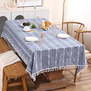 Table Cloth Rectangle Table,Rustic Farmhouse Tablecloth Rectangle, Tassel Openwork Wrinkle Resistant Washable Table Cloths for Dining Room Decoration (Blue, 55"x86") Table Cloth Rectangle TableRustic Farmhouse Tablecloth Rectangle Tassel Openwork Wrinkle Resistant Washable Table Cloths for Dining Room Decoration Blue 55×86
