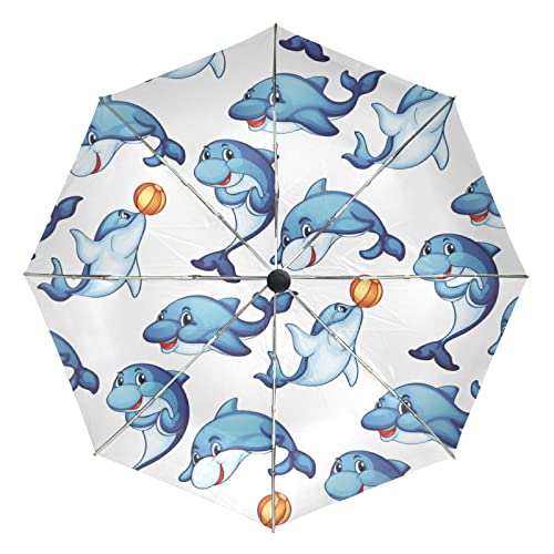 Parapluie automatique protection UV pliant coupe-vent motif dauphin