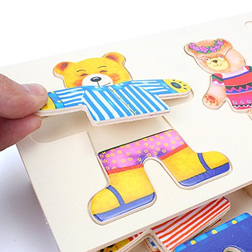 Lewo Wooden Jigsaw Puzzle Girls Educational Toys Bear Family Dress Up Games for Kids 72 Pieces