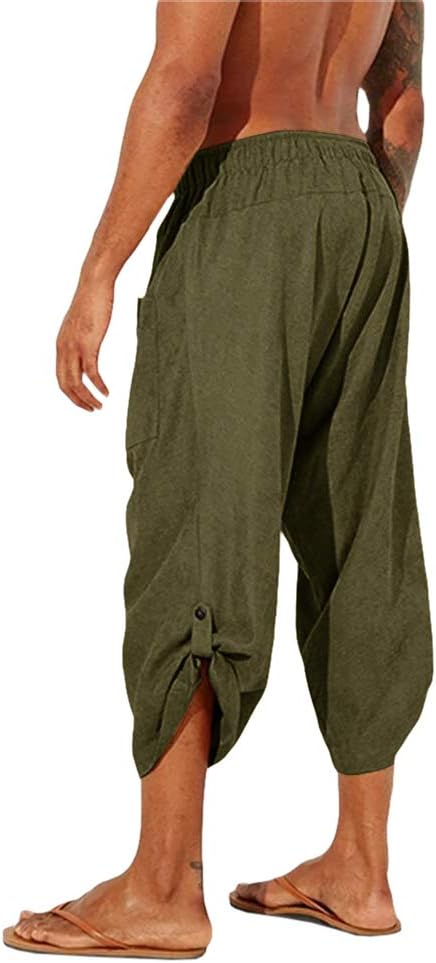 Gafeng Mens Linen Harem Capri Pants Drawstring 3/4 Shorts Casual Beach Yoga Hippie Thai Pants - Image 2