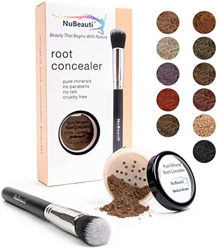 Hair Root Touch Up Powder – Root Cover Up Hair Powder – 11 True-to-Nature Root Concealer Shades – Zero Fragrance, Talc or Parabens – Hair Cover Hairline Powder by NuBeauti (With Brush, Medium Brown)