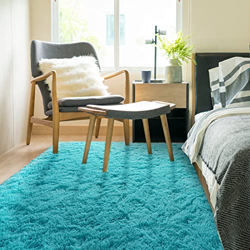 HOMORE Rugs for Living Room 5x8 Fluffy Modern Shag Rugs for Bedroom, Soft Furry Teal Blue Rug for Kids Room, Cute Rugs and Carpets for Nursery Playroom Home Dorm Decor, Turquoise