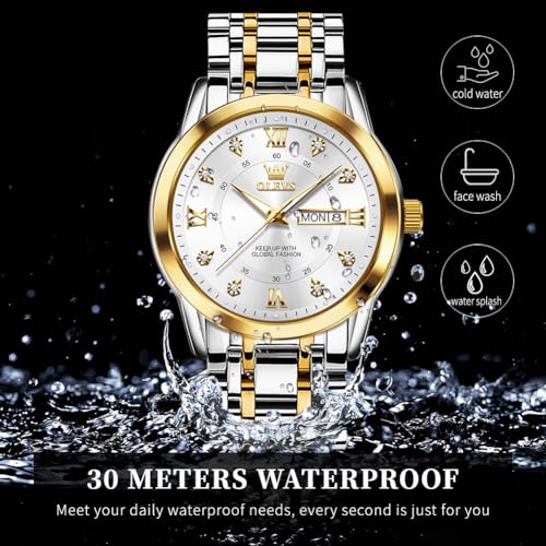 Image of OLEVS Watches for Men Business Diamond Easy Read Men's Wristwatch Analog Luxury Date Stainless Steel Waterproof Luminous Dress Mens Watches