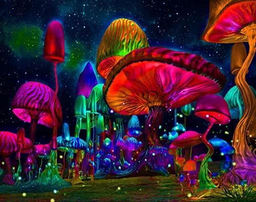 Jiamusi Astronaut and Mushroom Forest Planet Blacklight Tapestry UV Reactive Tapestry for Bedroom Trippy Tapestry black light Tapestry aesthetic Wall Hanging for Room Home Decor
