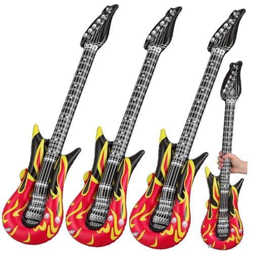 HEALSOPTHY 4piezas Guitarras Hinchables PVC Instrumentos Inflables Portátiles para Fiestas Infantiles y Eventos Recreativos