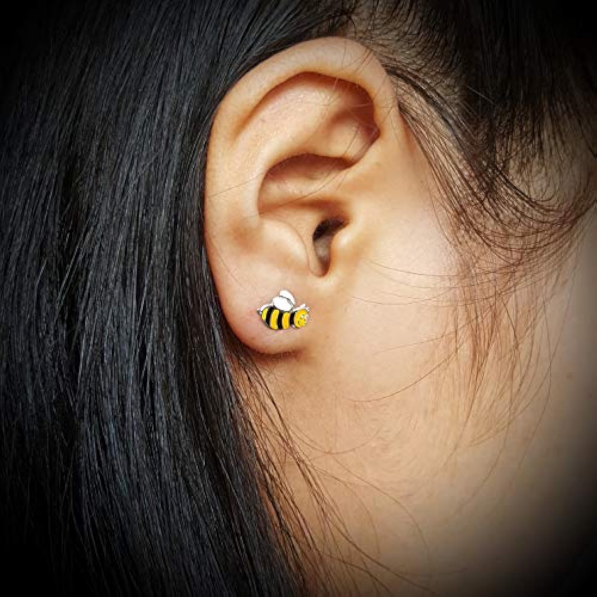 925 Sterling Silver Hypoallergenic Bumblebee Stud Earrings for Kids
