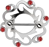 Brustpiercing Schmuck Schild mit 6 Steinen in rot + Titanstab und Kugeln