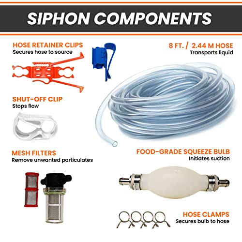 Gastapper 8 Ft Long Manual Siphon Pump, Food-Grade Gasoline Transfer Pumps And Siphon Hose For Beverages, Water, Gas, Liquid (Hand Pump With Filter And Clips) #TOP1