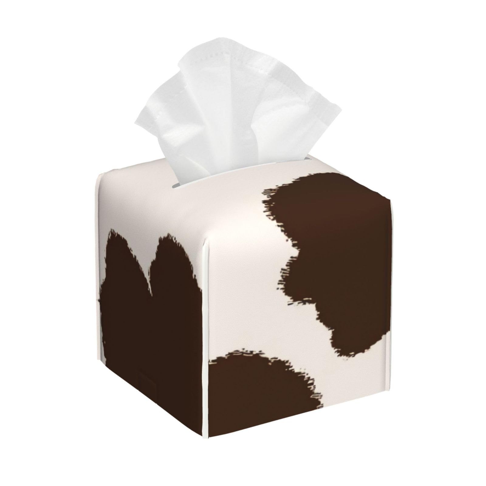 Asbwuo As Pic Brown Cow Hide Square Leather Tissue Box Cover