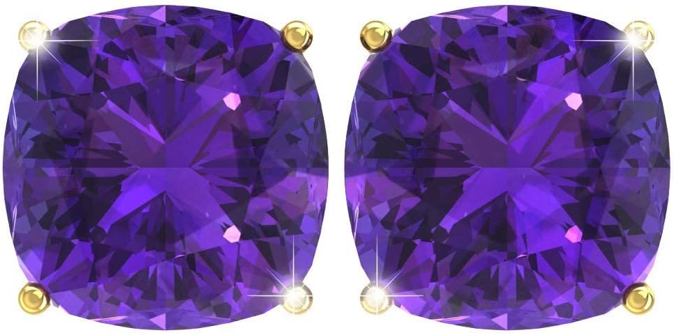 Fine Birthstone Earrings for Women Beautiful 14k White or Yellow Gold 7mm Cushion Dainty Sparkling Prong Gem Studs Elegant Classic Timeless Jewelry Gift