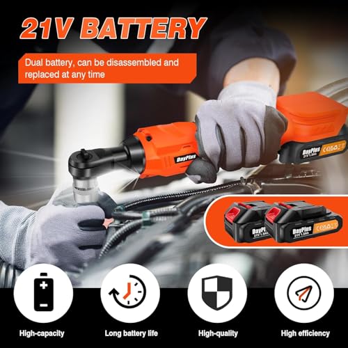 21V Cordless Ratchet Wrench, 3/8" Electric Ratchet Wrench Kit 80N.m, Impact Drive Ratchet Rattle Nut Gun with 2 x Lithium-Ion 1.5Ah Battery and Fast Charge,7 Sockets for Furniture Assembly, Car Repair - Image 3