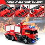 Remote Control Fire Truck with Led Sounds,RC Fire Truck Car Toy with 3pcs Small Firetrucks 10pcs Roadblock Models, One Button Press Spraying Water Transformer Fire Truck Toys for Kids Toddlers Boys
