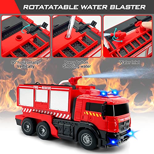Remote Control Fire Truck With Led Sounds,Rc Fire Truck Car Toy With 3Pcs Small Firetrucks 10Pcs Roadblock Models, One Button Press Spraying Water Transformer Fire Truck Toys For Kids Toddlers Boys #TOP2