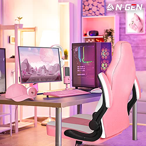 N-Gen Gaming Chair Ergonomic Office Chair Pc Desk Chair With Lumbar Support Flip Up Arms Levelled Seat Style Headrest Pu Leather Executive High Back Computer Chair For Adults Women Men (4. Peach Pink) #TOP7