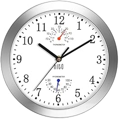 HITO 10 Inch Silent Wall Clock Battery Operated Non Ticking Glass Cover Silver Aluminum Frame, for