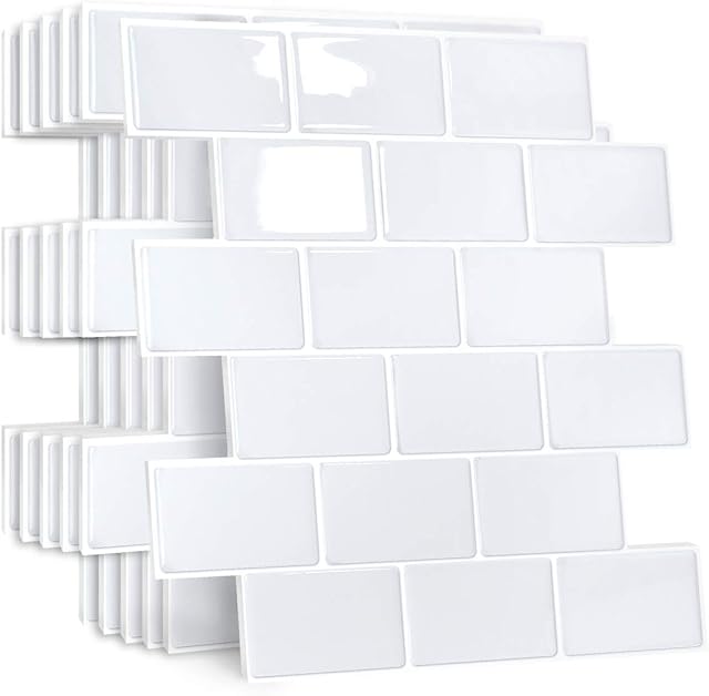 Yoillione Upgrade Thicker Peel and Stick Wall Tiles Stickers for Kitchen and Bathroom, Self Adhesive Wall Tiles Backsplash 3D Stick on Tiles Splashback White Metro Subway Tiles, 10 Sheets