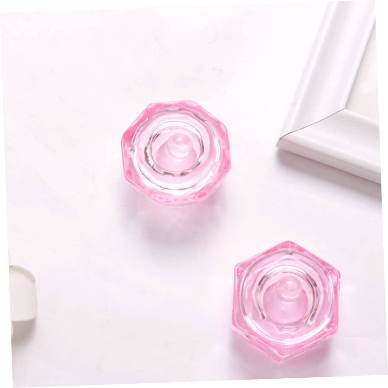 Mikinona 2pcs Pink Crystal Nail Art Mixing Cup Lid Elegant Glass Manicure Cup for Liquid and Powder Mixing for Nail Salon Supplies and