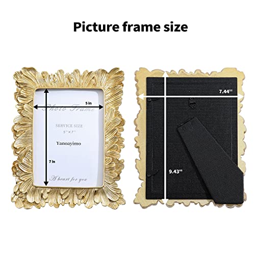 Yanoayimo Gold 5X7 Vintage Picture Frames Golden High Definition Glass Palm Leaves Elegant Retro European Design,Antique Picture Frame For Tabletop Stand Or Hanging #TOP3