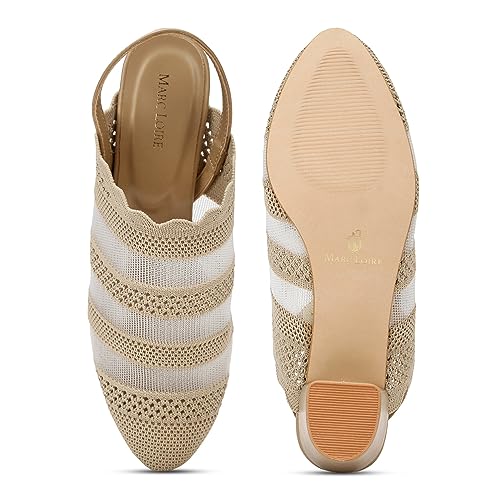 Image of Marc Loire Women's Knitted Round Toe Block Heel Mules for Casual and Formal Wear