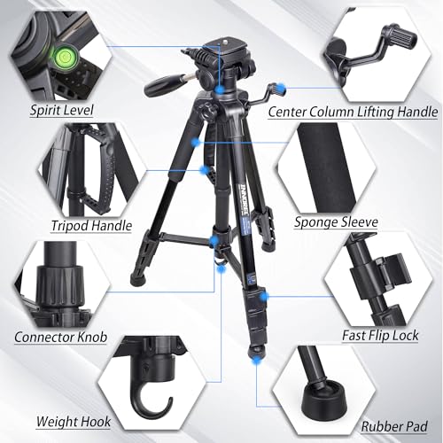 Image of INNOREL 62 inch Camera Tripod with Carry Bag, Lightweight Travel Aluminum Professional Tripod Stand (11lb /5kg Load) with Tube Holder and Phone Clip for DSLR, Cellphone, Canon, Nikon, Sony and DV RT10