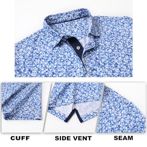 Image of M MAELREG Mens Golf Shirt Short Sleeve Dry Fit Print Moisture Wicking Performance Patterns Collared Polo Shirt