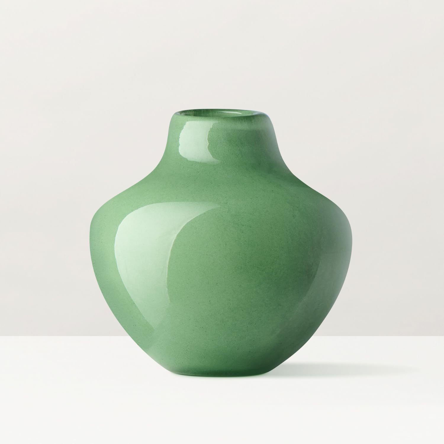 Torre & Tagus 4" Mouth Blown Art Glass Vase for Flowers - Opaque Green Small Table Vase & Handmade Small Green Accent for Boho Home Decor, Neutral Bud Vases as Decorative Shelf Decor or Wedding