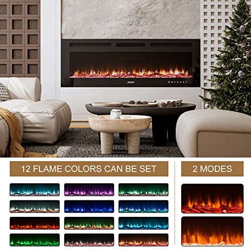 UMOMO 40 inch Electric Fireplace Recessed and Wall Mounted Electric Fireplace, Fireplace Heater and Linear Fireplace, with Timer, Remote Control, Adjustable 12 Flame Color, Logset/Crystal, 750w/1500w