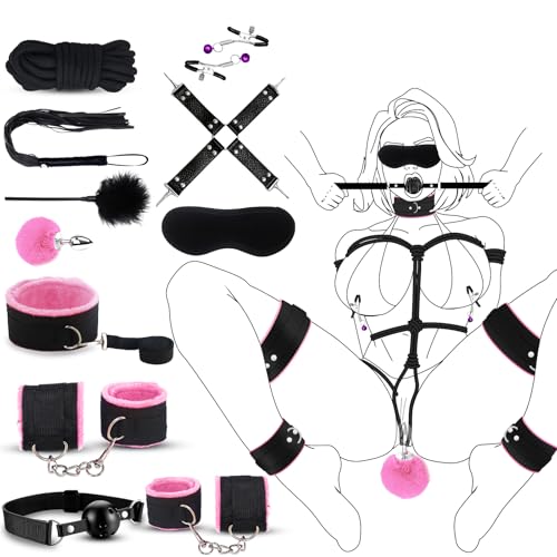 Bed Restraints for Ankles Queen Size,Black Whip for Bedroom Play,Adult Play Bedroom Accessories Couple,10pcs Faux Leather Set Toys for Couples Z05