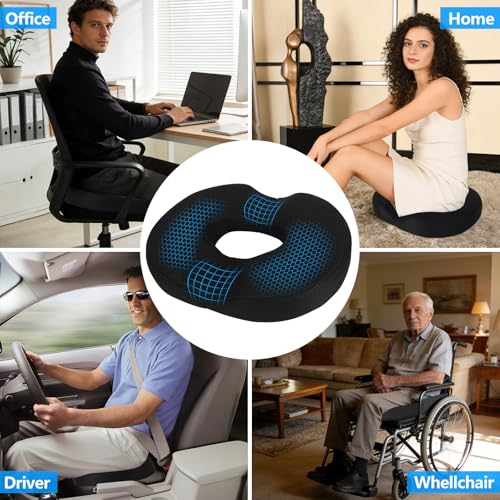 Sitzkissen Orthopädisch, Hämorrhoiden Sitzkissen, Donut Kissen für Ischias, Postnatal, Steißbein, Memory Foam Steißbeinkissen für Auto, Sofa, Büro, Rollstuhl, Sitzring Steißbein Entlastung, Schwarz