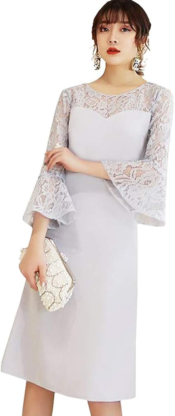 Amazon ベルスリーブのコクーンワンピースドレス パーティドレス ワンピース パーティードレス 結婚式 披露宴 二次会 女子会 謝恩会 発表会 演奏会 フォーマル 大きい イブニングドレス 通販