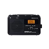 【日本メーカー製！セット品】ホームラジオ ワイドFM/AM/短波(SW)対応 700mW φ9.0cm(8Ω) 大口径スピーカー搭載 LEDライト付 声くっきり機能 肩ベルト付 AX-HRT60(K) 1台［ボタン電池 LR41H 1個付き］