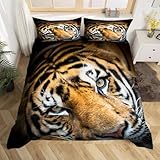 Tiger Bettwäsche 135x200 3D Drucken Wildtiere Bettwäsche-Sets Weiche Kuschelig Mikrofaser Bettbezug mit 2 Kissenbezüge 80x80 cm mit Reißverschluss C/2690
