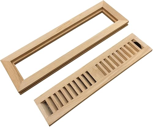 Miniatura 4 de Homewell Cubierta de ventilación de registro de piso de madera de roble blanco, montaje empotrado con marco, 2 x 14 pulgadas con amortiguador, sin