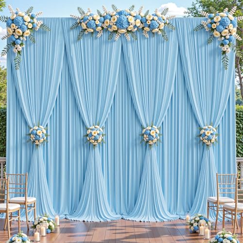 8 Panles Baby Blue Backdrop Curtains - Wrinkle Free Fabric Backdrop Curtain for Photoshoot, 10FT Wedding Party Photo Backdrop Drapes for Birthday Baby Shower Photography Stage Background Decorations by Shillance - Used condition - US$75.71
