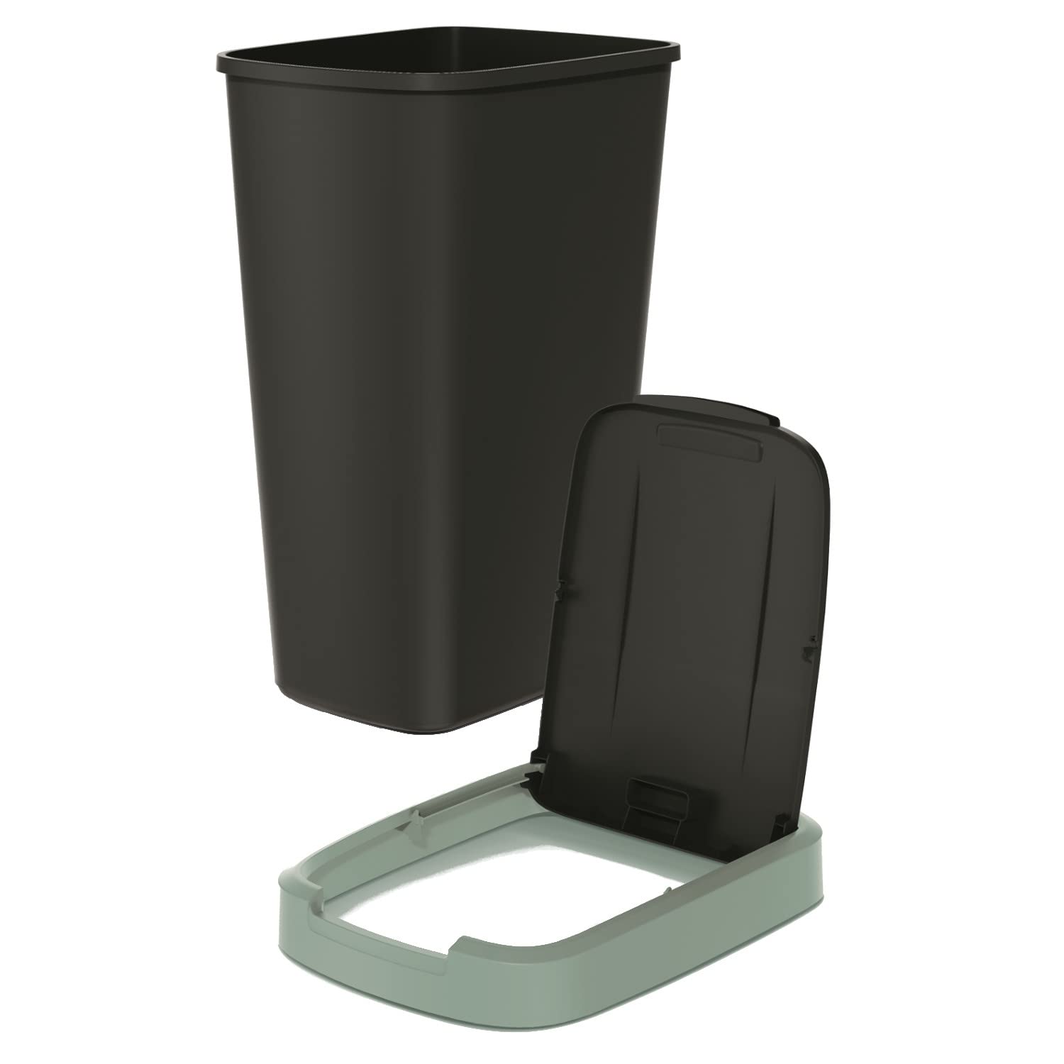 Keden Compacta Q - Pattumiera con coperchio basculante e pieghevole, 45 l, in plastica, per la raccolta dei rifiuti (nero/verde chiaro)