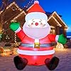 GOOSH 5 FT Christmas Inflatables Santa Claus Outdoor Decorations Blow Up Yard Sitting Santa Claus with Built-in LEDs for Holiday Xmas Garden Lawn Decor