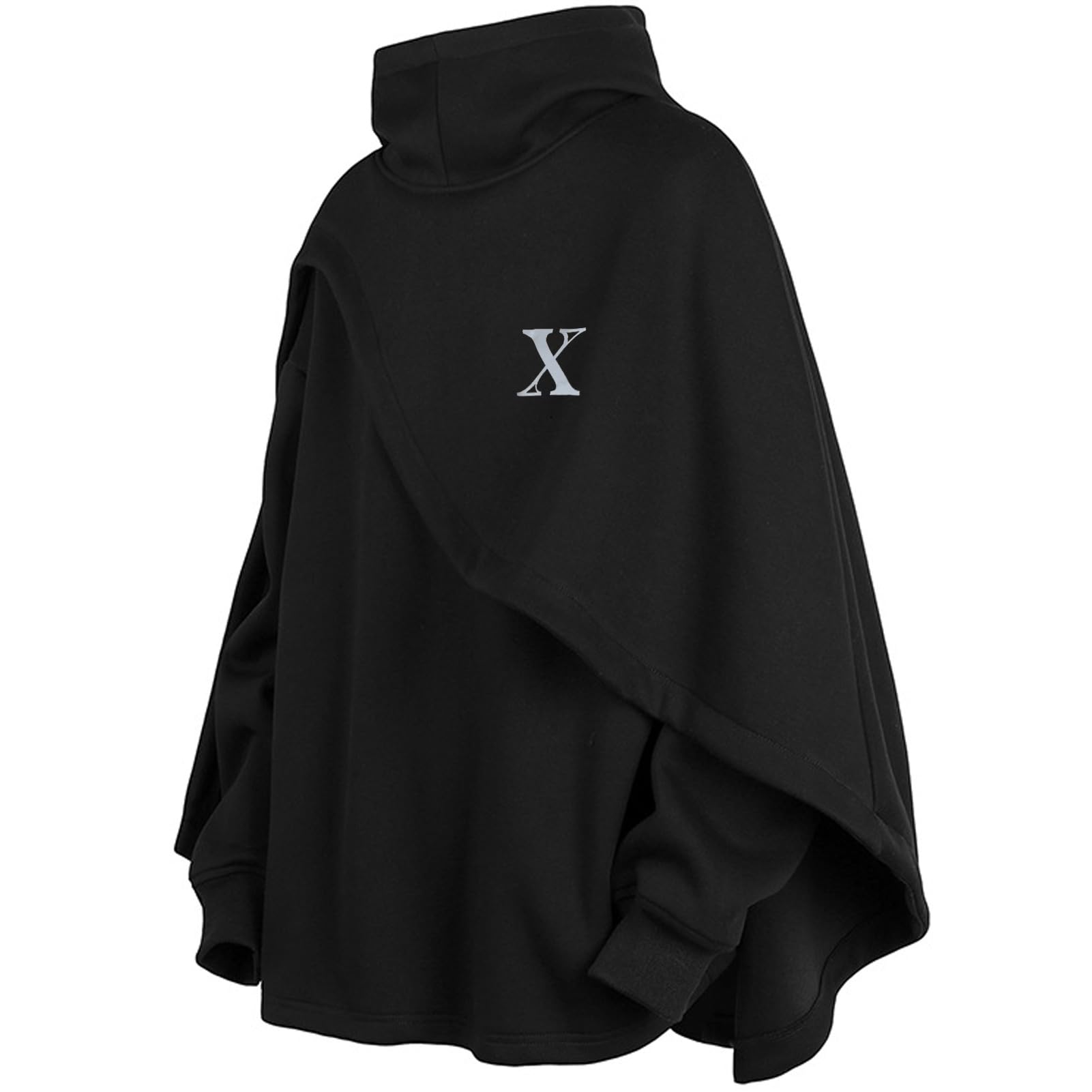 Felpa con Cappuccio Poncho Cape da Uomo Manica Lunga Pullover Collo Alto Techwear Streetwear Hoodies