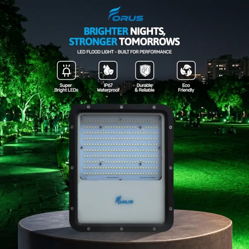 Image of Forus 200W LED Flood Light IP67 Waterproof, Green Outdoor Decorative Floodlight for Garden Decor, Landscape, Parking, Warehouse, High Mast Security Light with 4 Year Warranty