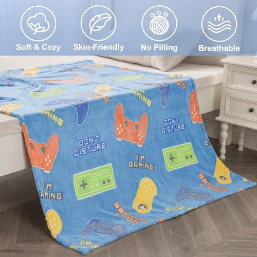 Image of Levens Glow in The Dark Gaming Blanket for Boys - Christmas Easter Valentine's Gifts Toys for Teens, Gamer Stuff Controller Throw Decor Presents Kids Age 8 9 10 11 12 13 14 15 Year Old Boy 50 inchx60 inch