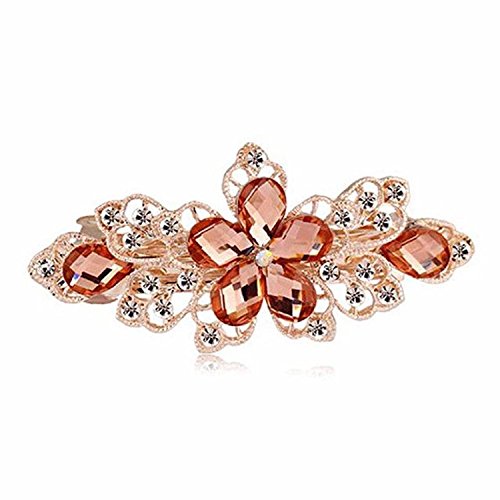 Sankuwen Flower Design Rhinestone Hairpin Clip Accessories (Orange)