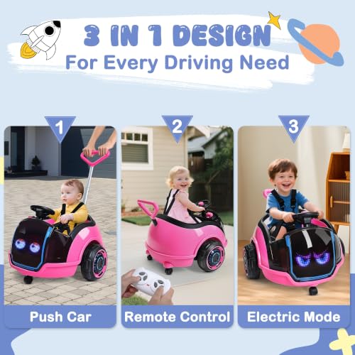Image of ANPABO 3-in-1 Electric Push Car for Kids 1.5-3 with LED Display, Pink