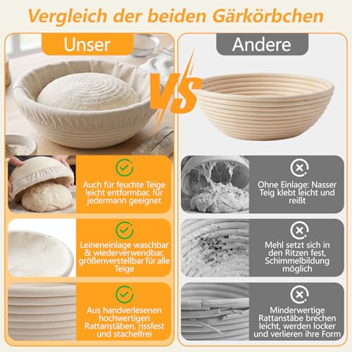 Foto von Gärkörbchen 23cm Gärkorb mit Leinentuch Rund Brotbackzubehör